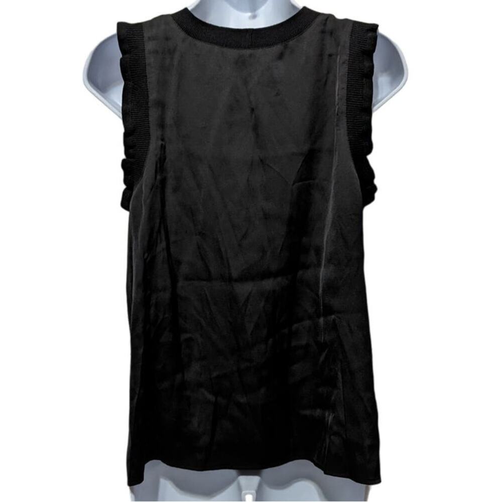 Ophelia Roe Tunic Top, Small, Black Satin Ruffle Sleeveless Summer Office Blouse - Picture 6 of 11